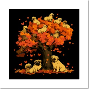 Adorable Pug Puppies & Heart Tree Tee Cute Dog Lover's T-Shirt Posters and Art